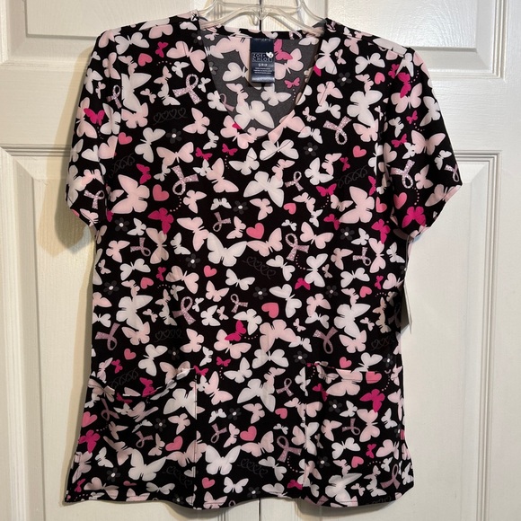 NWT Zoe + Chloe Size S Small Scrub Set Jacket & Top Breast Cancer Awareness - Picture 5 of 10